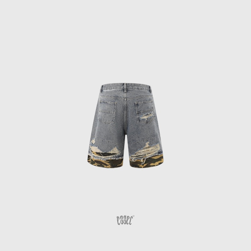 Denim Distressed Shorts Blue Camo