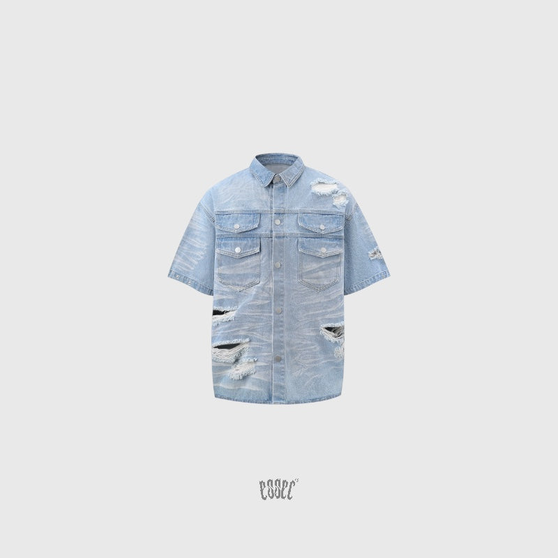 Denim Distressed Shirt Blue