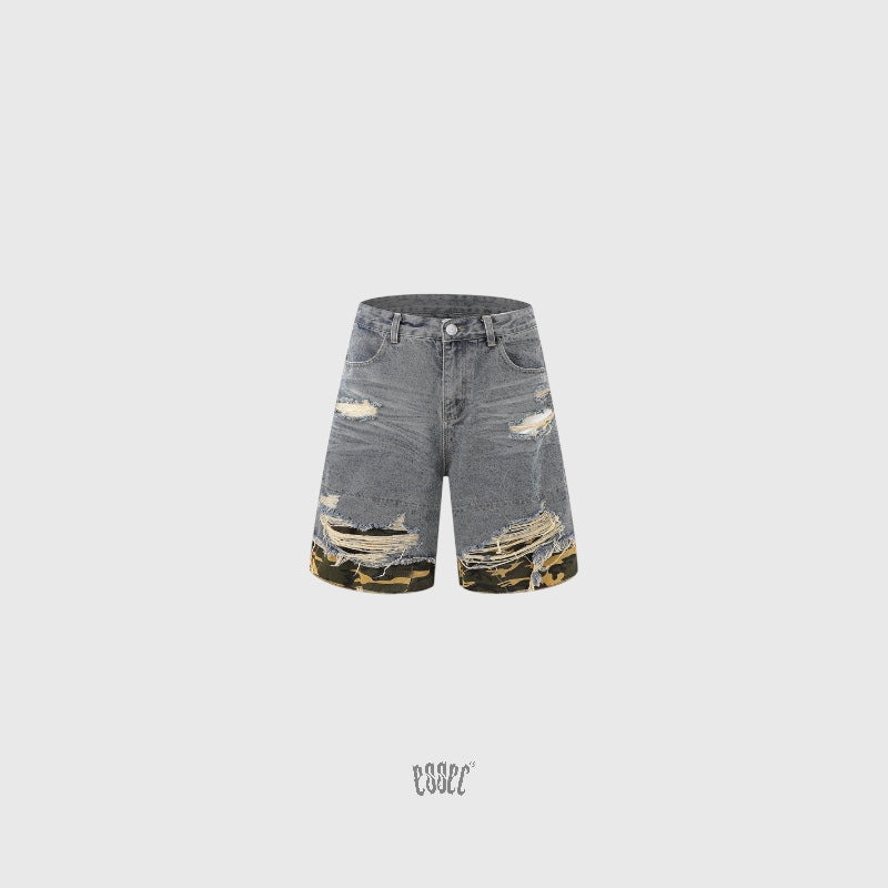 Denim Distressed Shorts Blue Camo