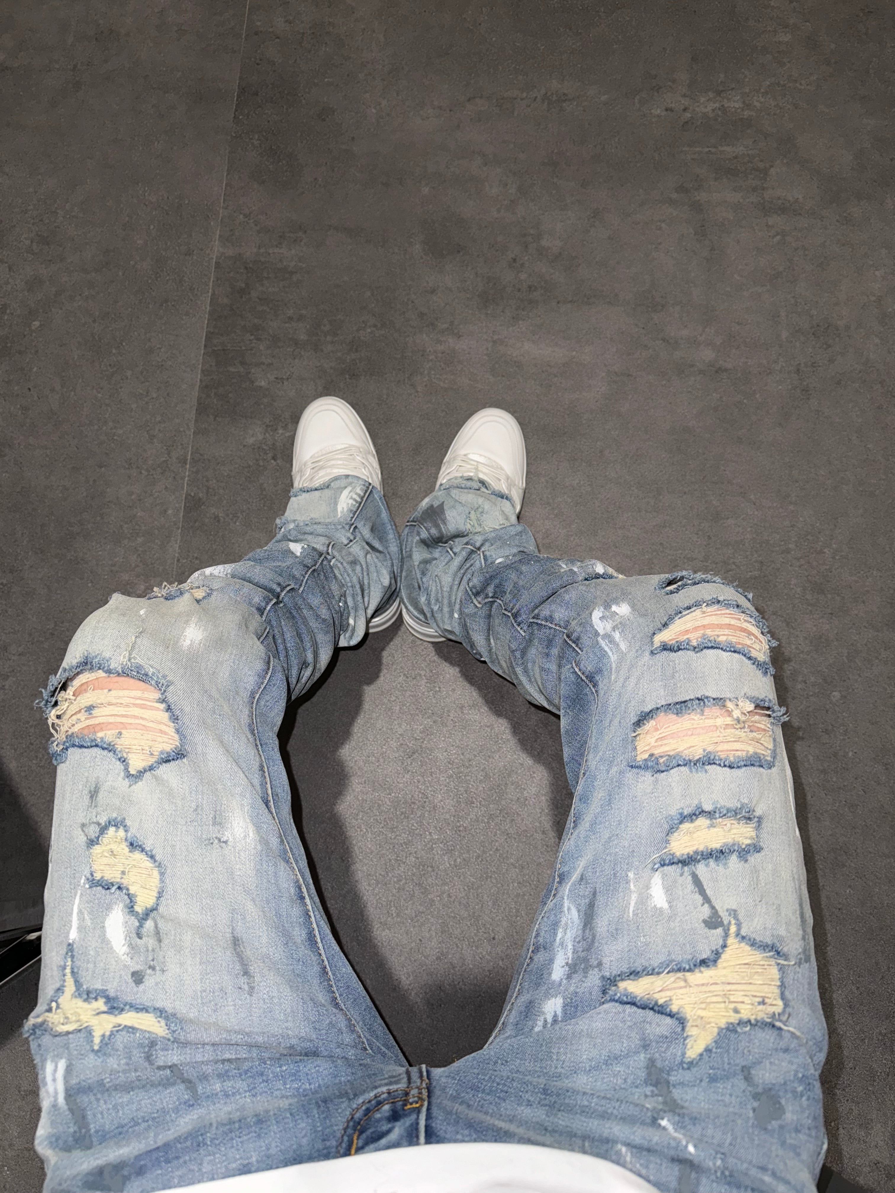 Stacked Painted Distressed Denim