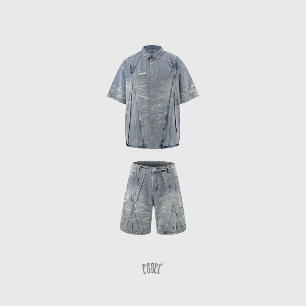Denim Distressed Set Blue Wash