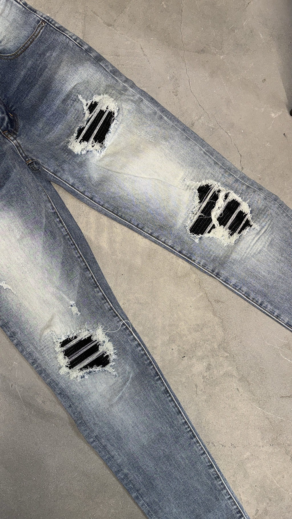 Blue Ripped Black Leather
