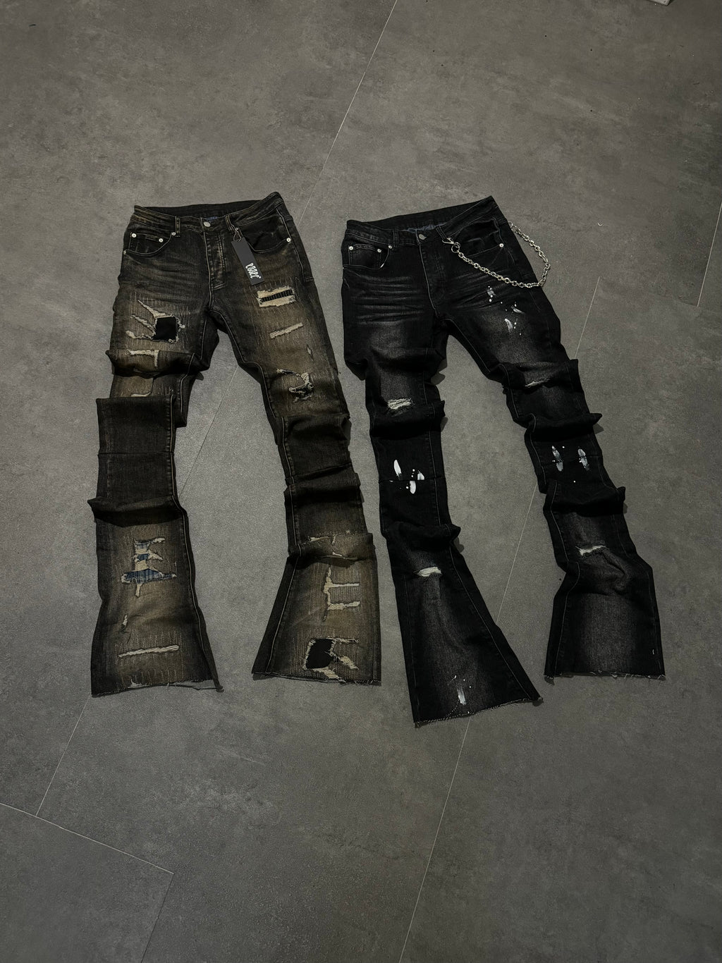 Stacked Dirty Wash Distressed Denim