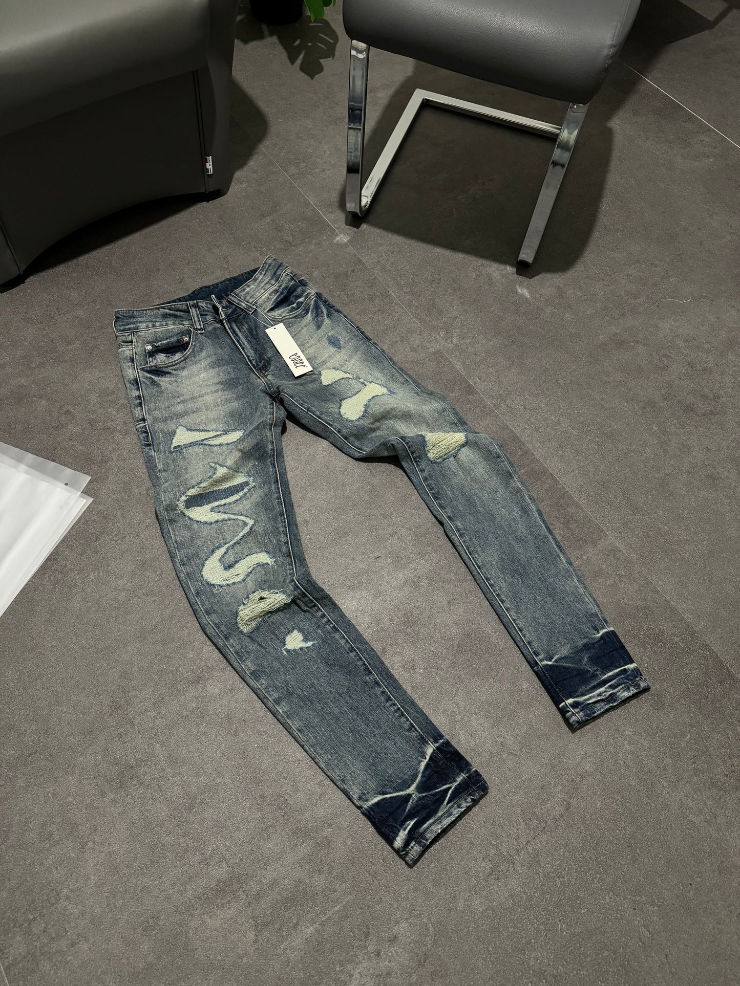 Distressed Patch Blue Denim