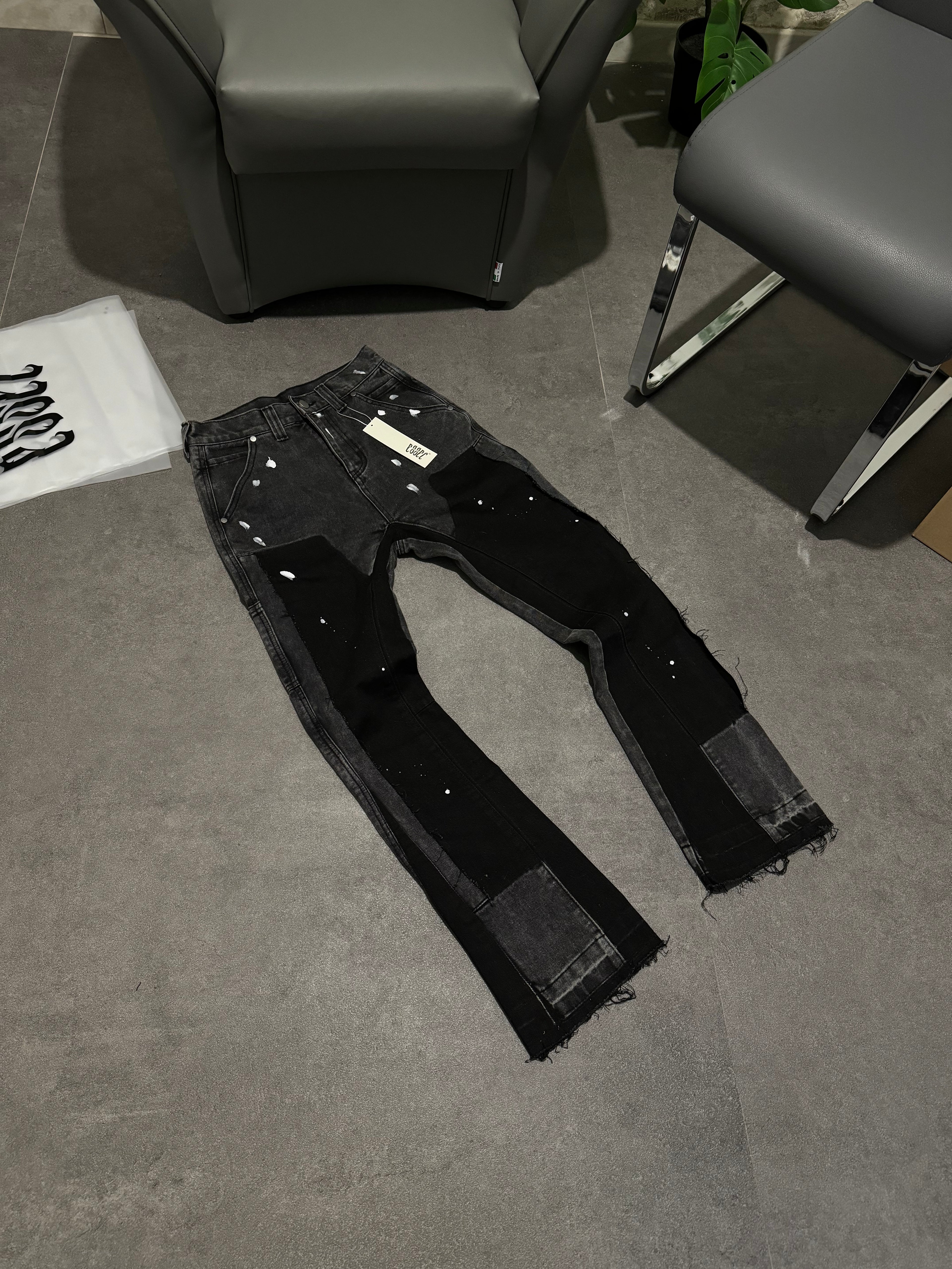 Black Painted Flared Denim