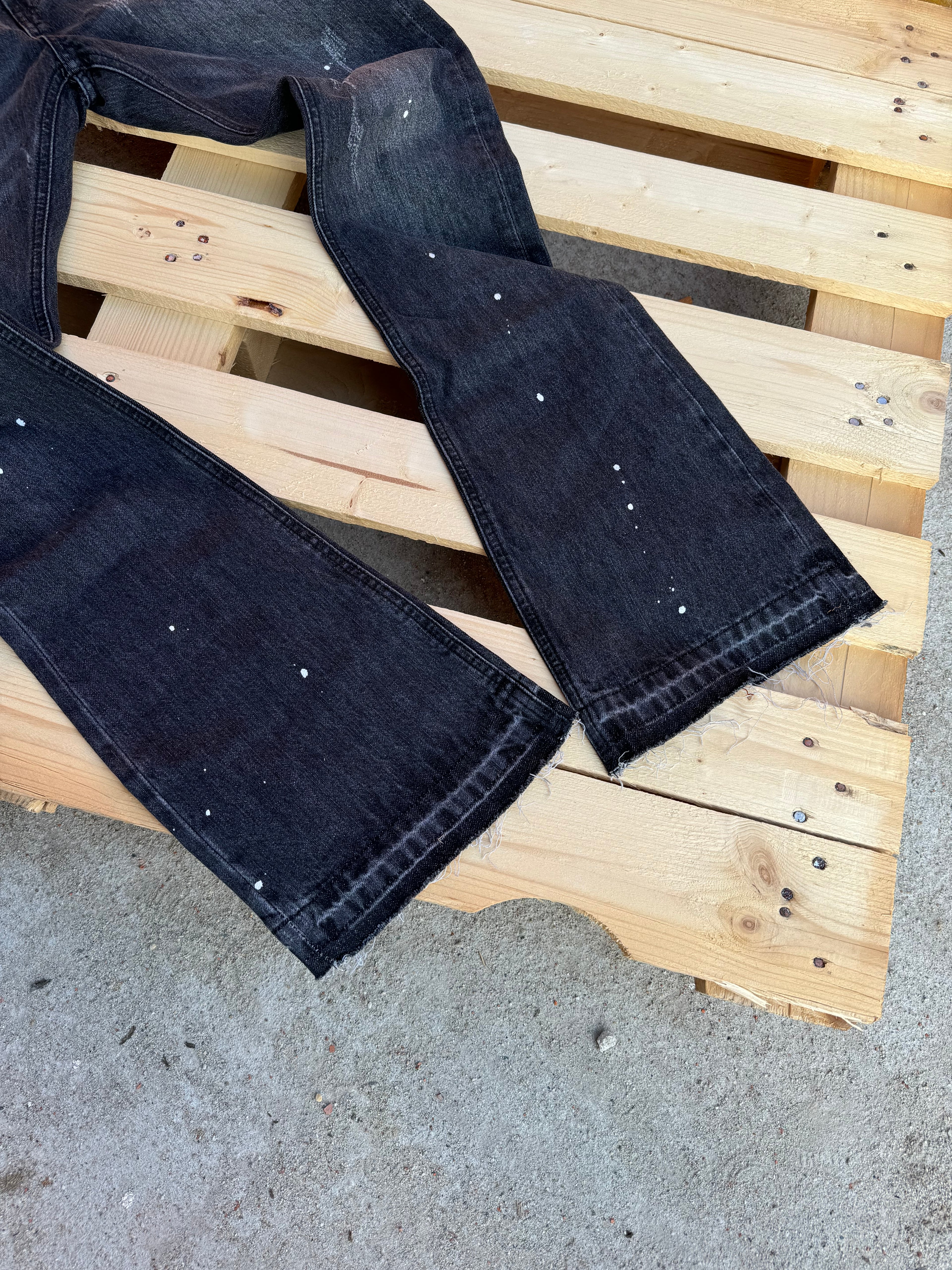 Essec Flared Black Painted Denim