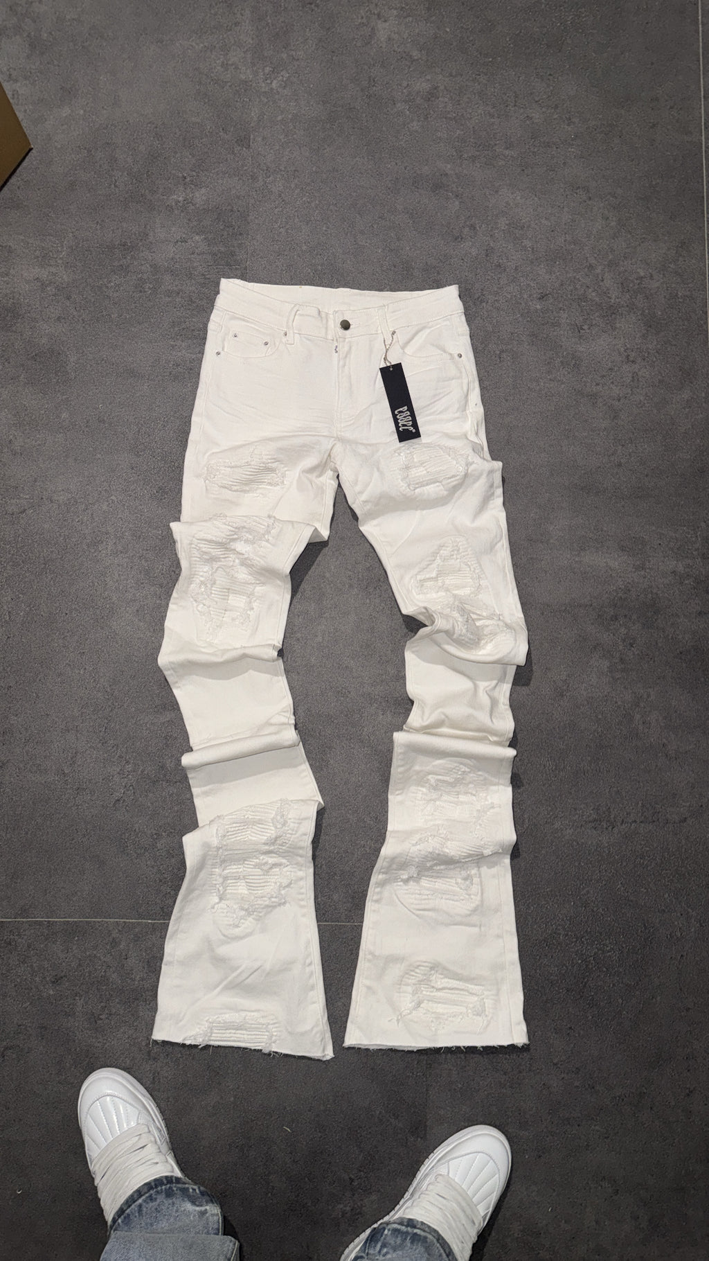 Stacked White Ripped Denim