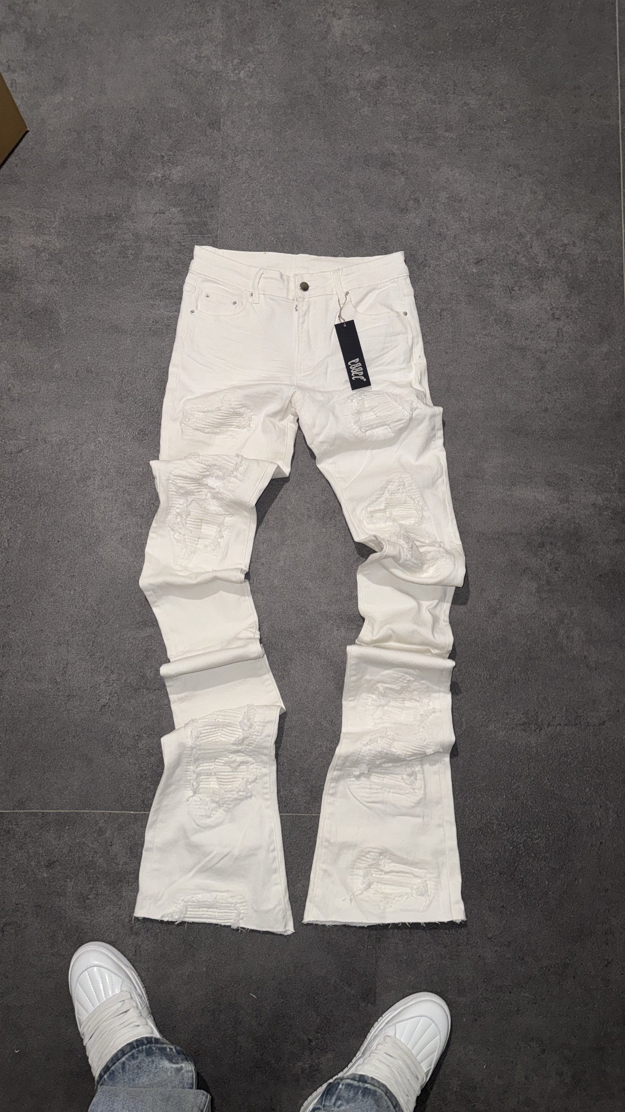 Stacked White Ripped Denim