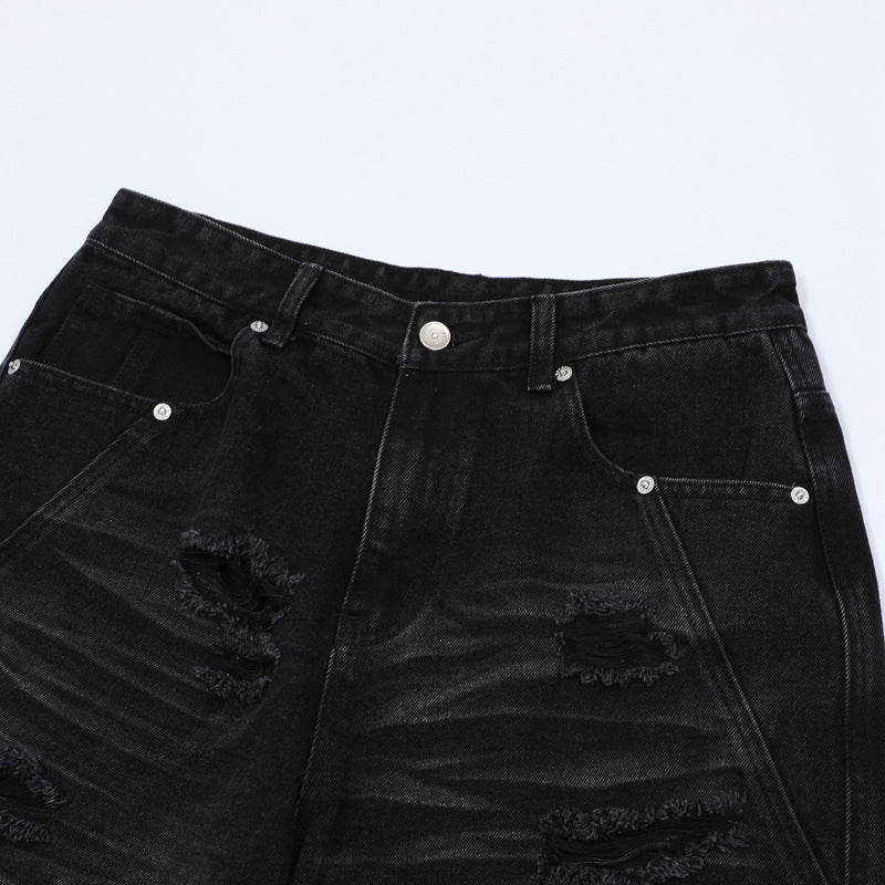 Denim Distressed Shorts Black