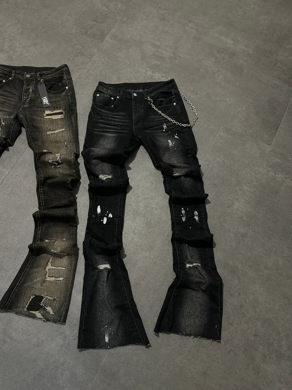 Stacked Black Paint Denim