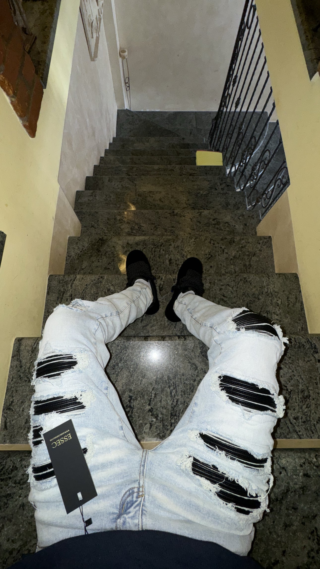 Full Ripped Leather Denim