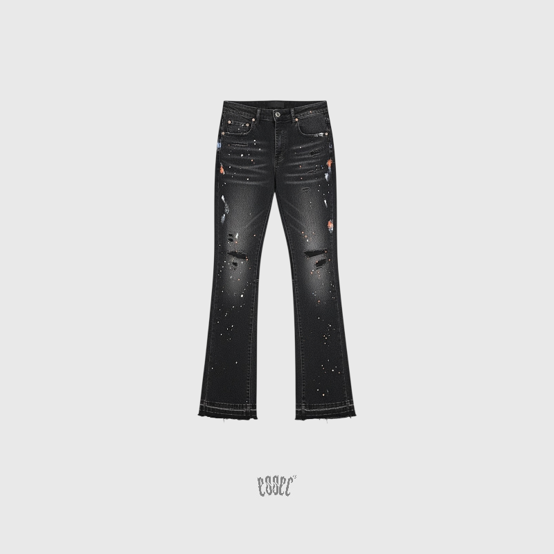 Flared Black Painted Denim