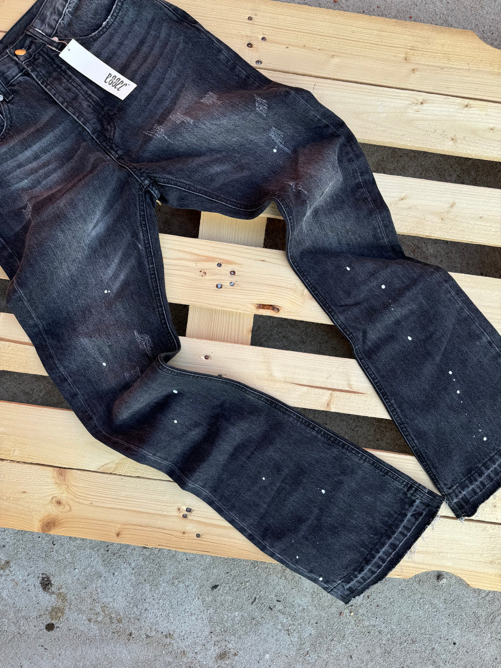 Essec Flared Black Painted Denim