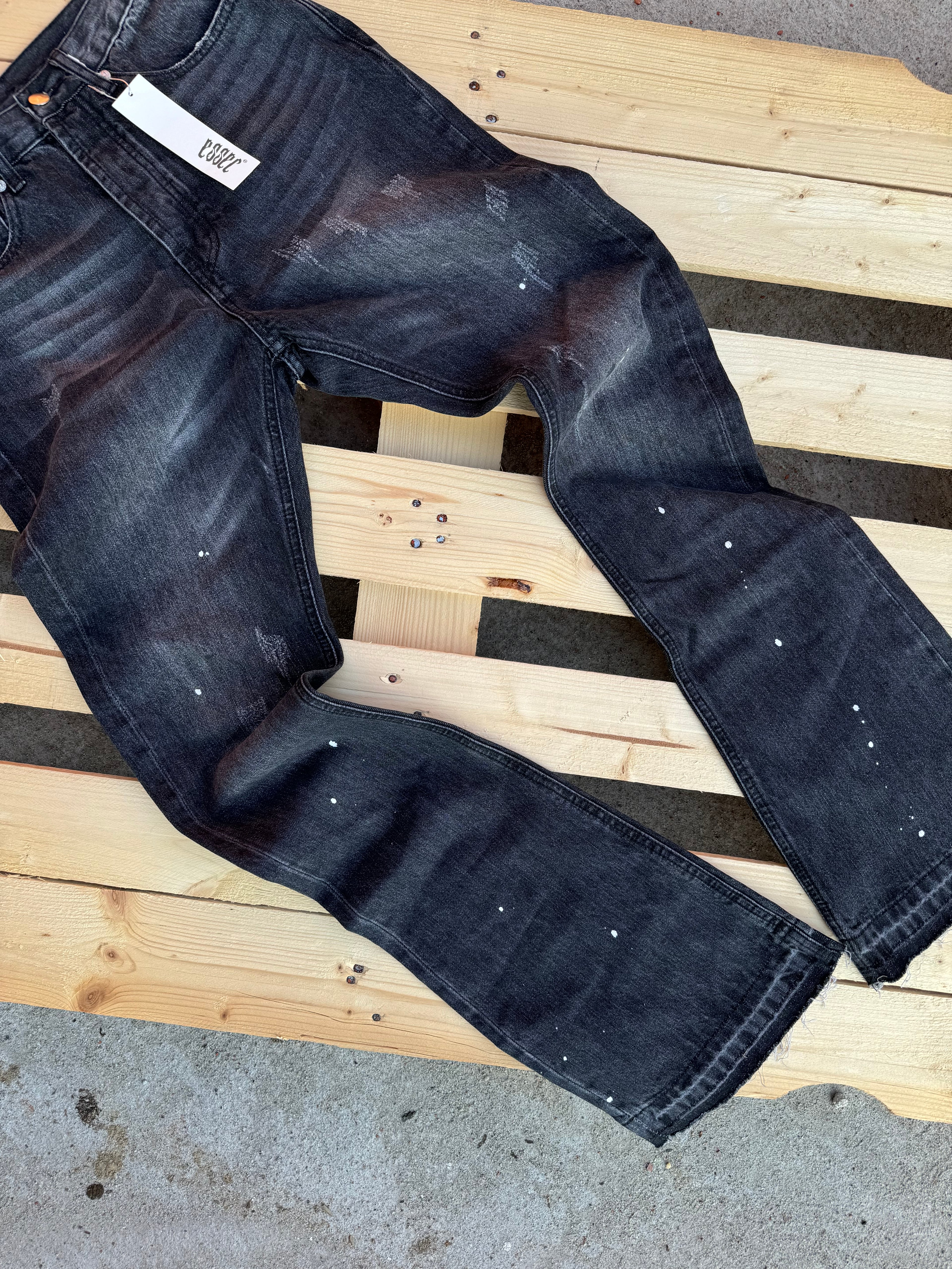 Essec Flared Black Painted Denim