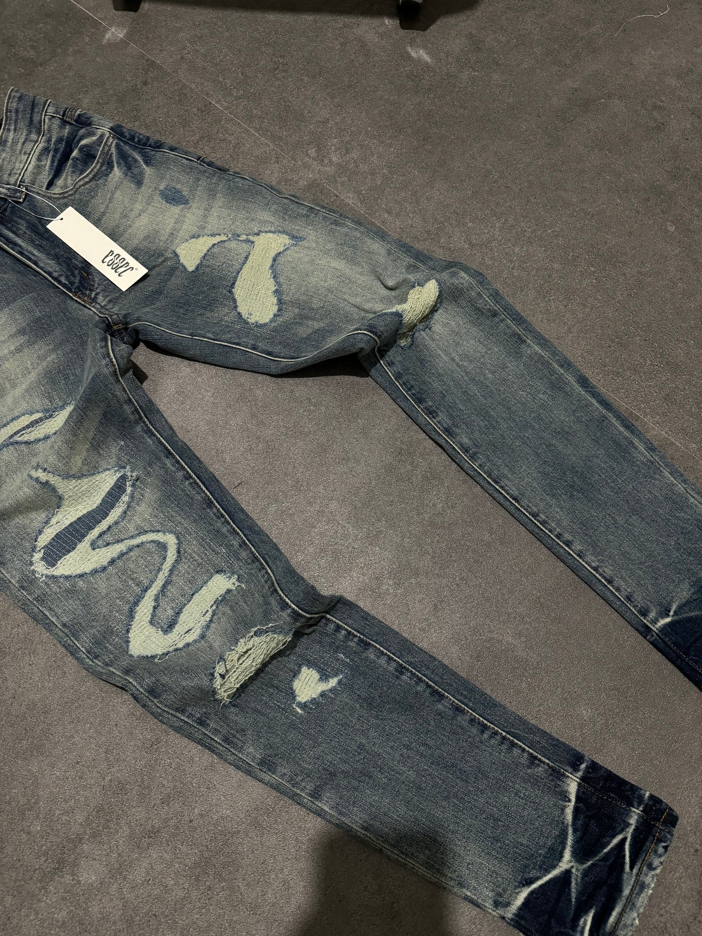 Distressed Patch Blue Denim