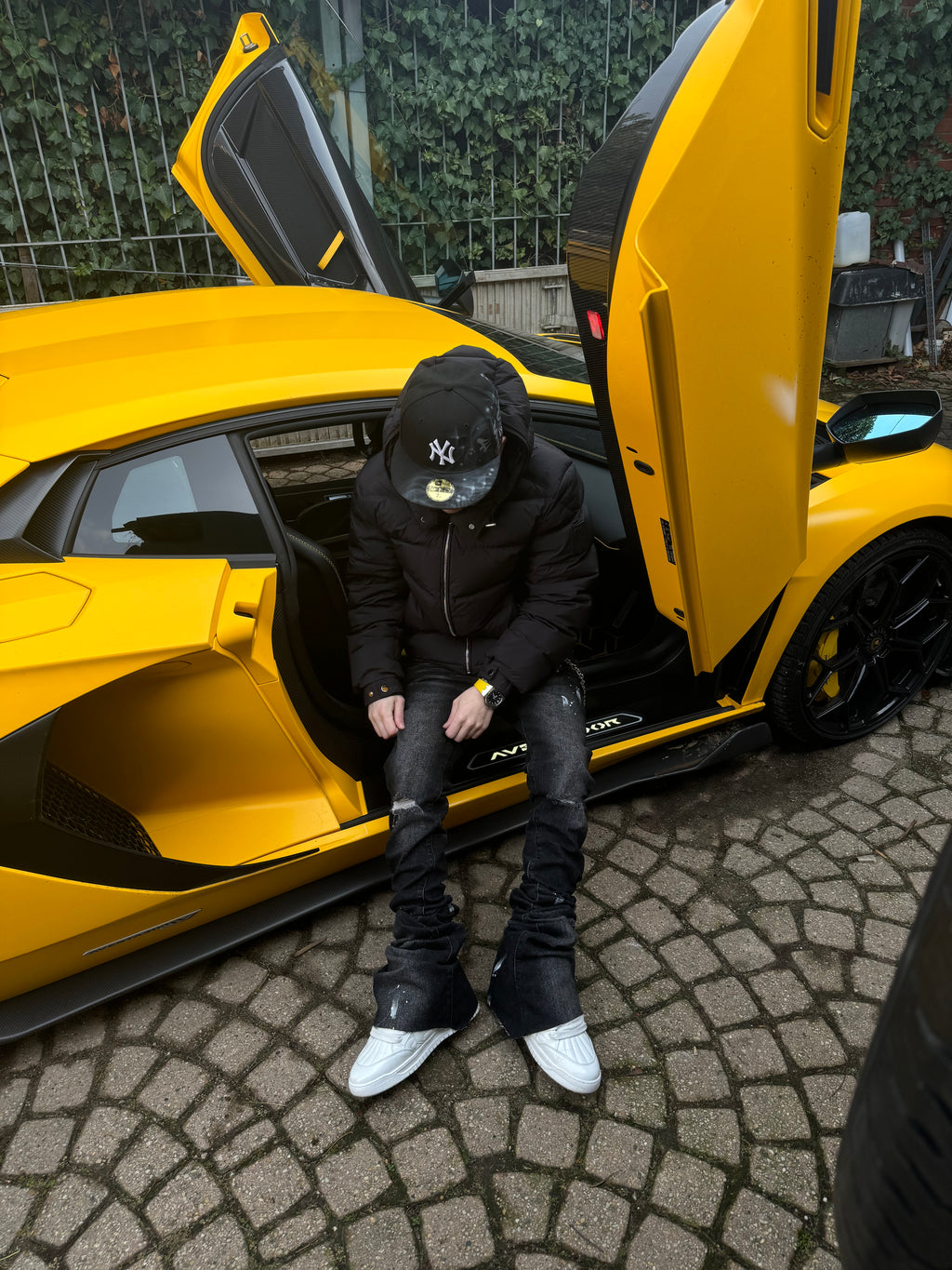 Stacked Black Paint Denim