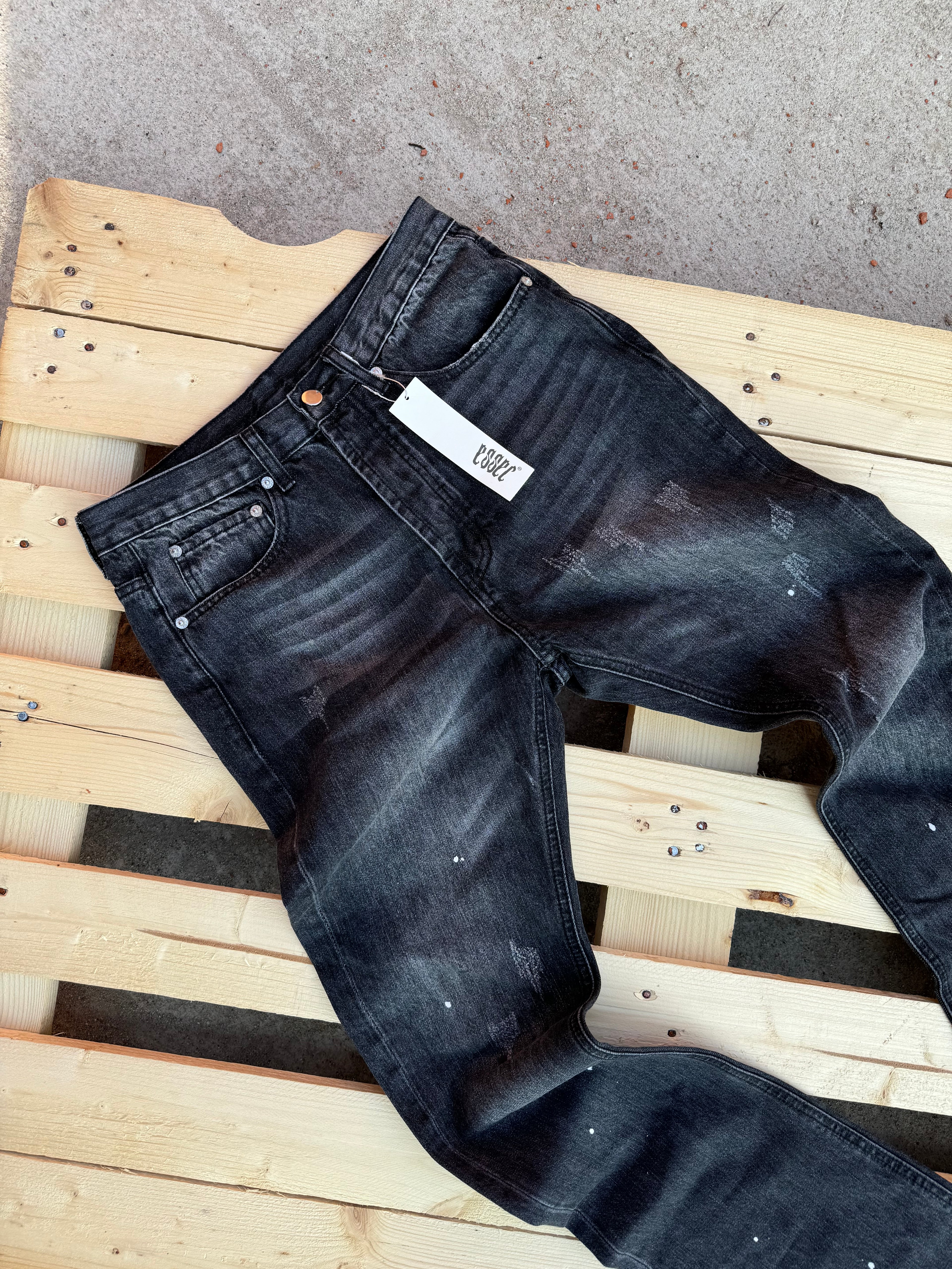 Essec Flared Black Painted Denim