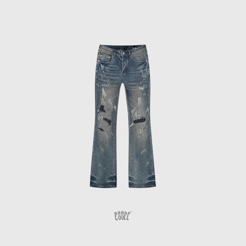 Flared Paint Distressed Denim