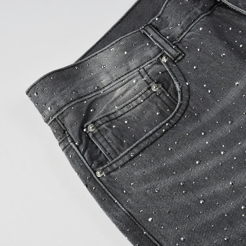 Grey Rhinestone Denim
