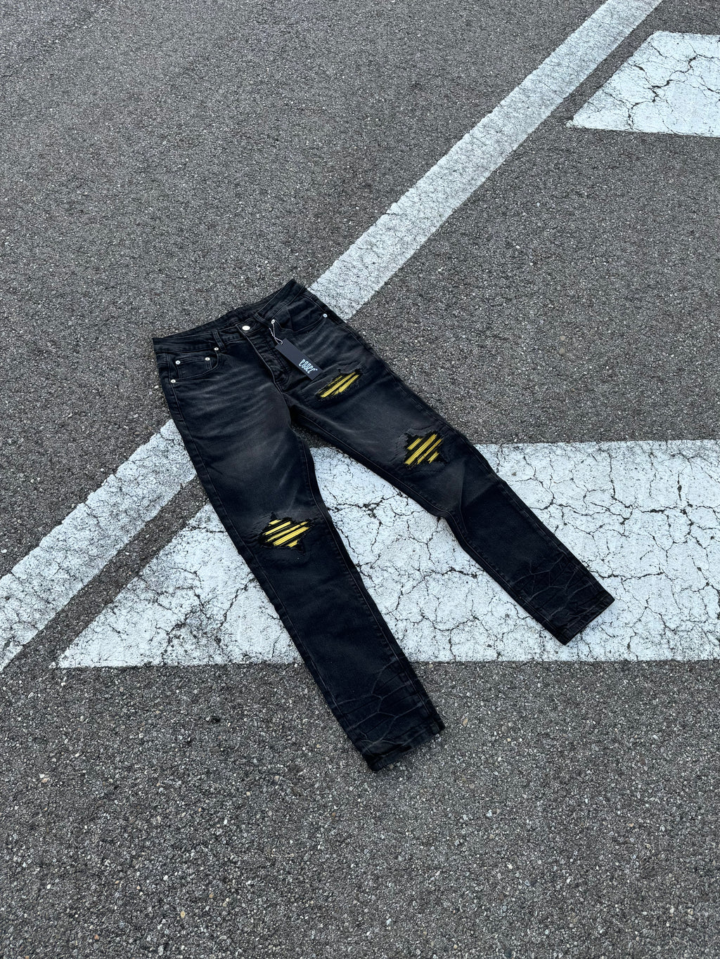 Black Ripped Yellow Denim