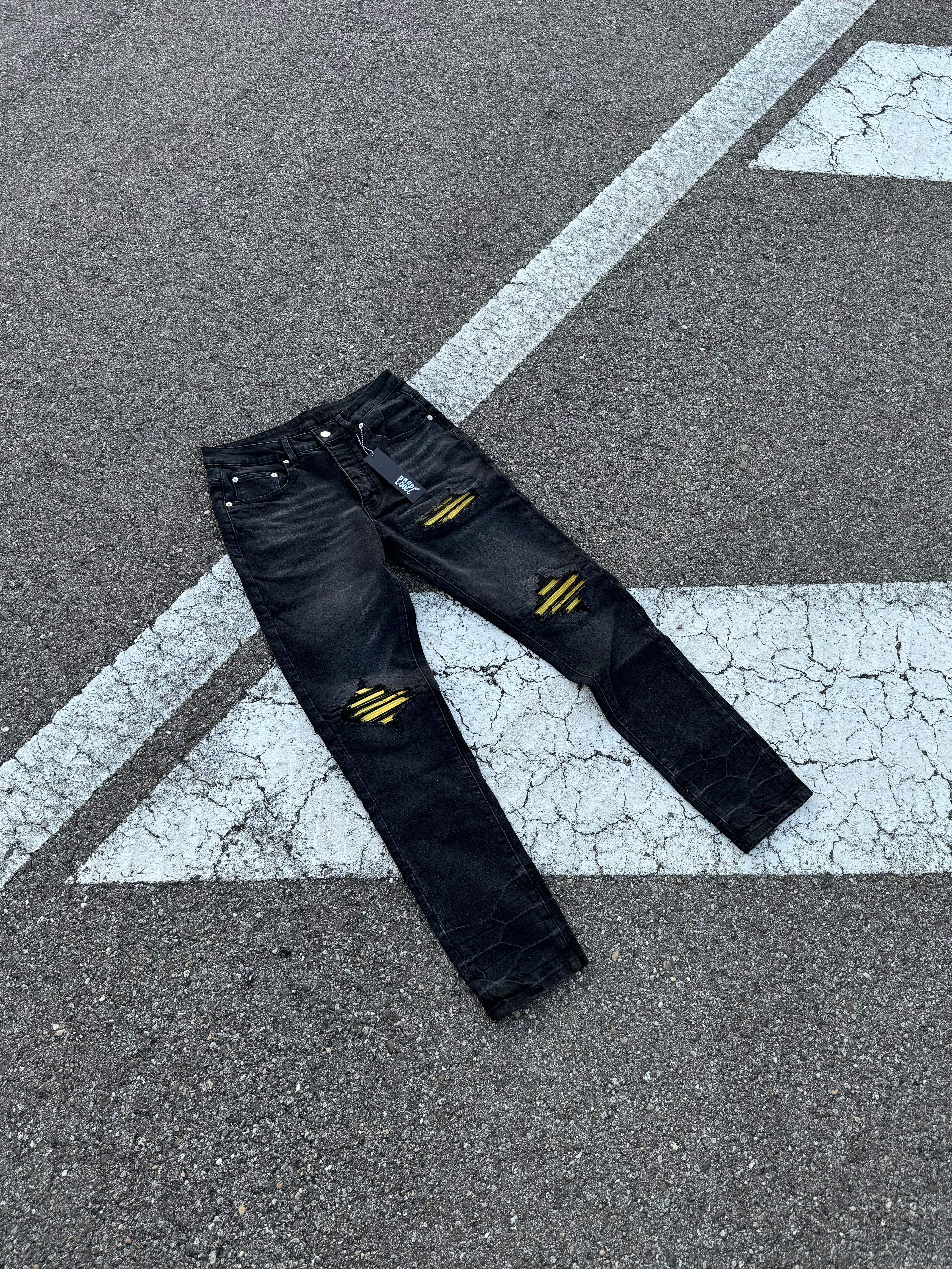 Black Ripped Yellow Denim
