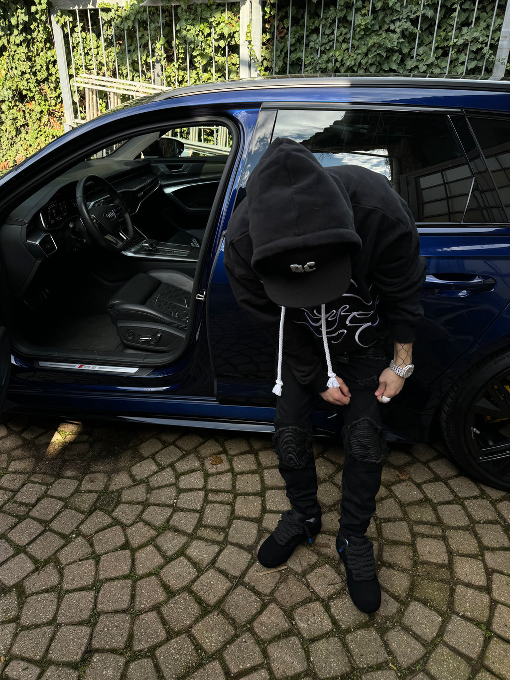 Black Ripped Leather Denim