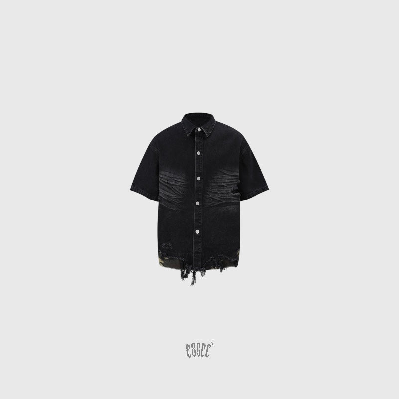 Denim Distressed Shirt Black Camo