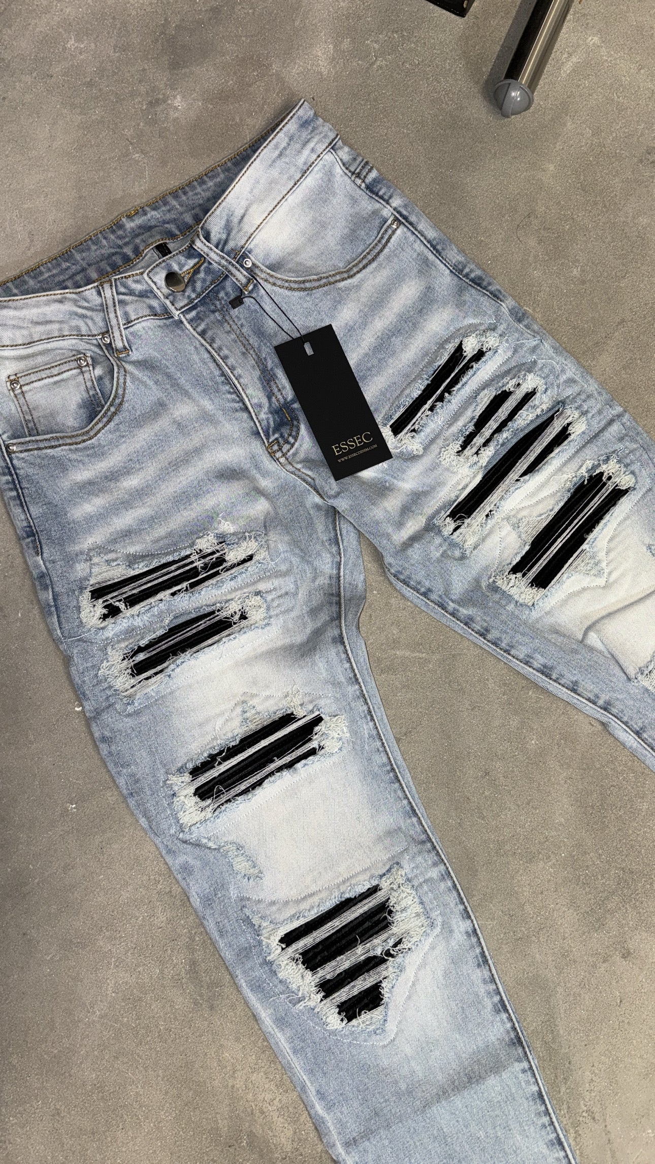 Full Ripped Leather Denim