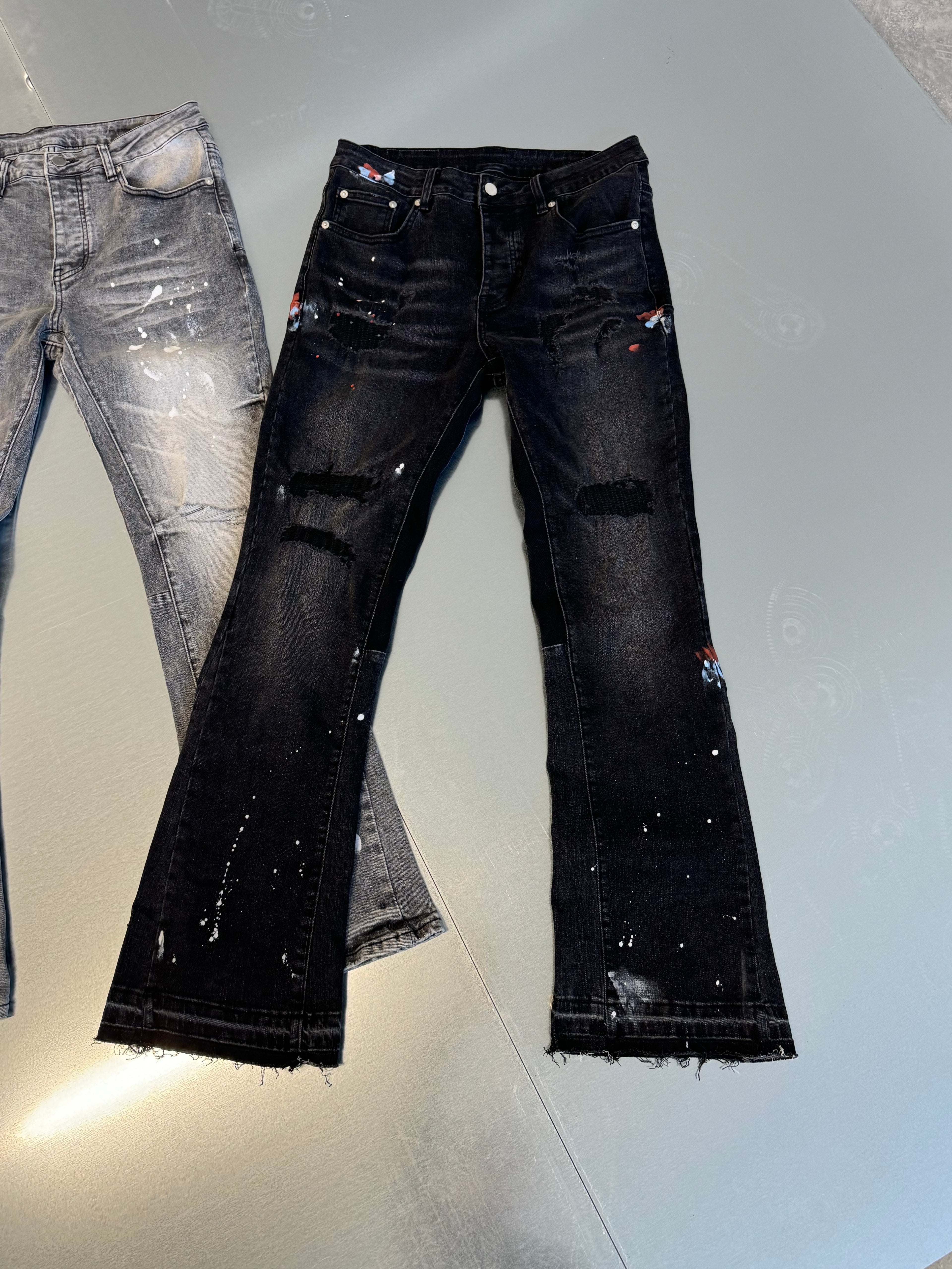 Flared Black Painted Denim