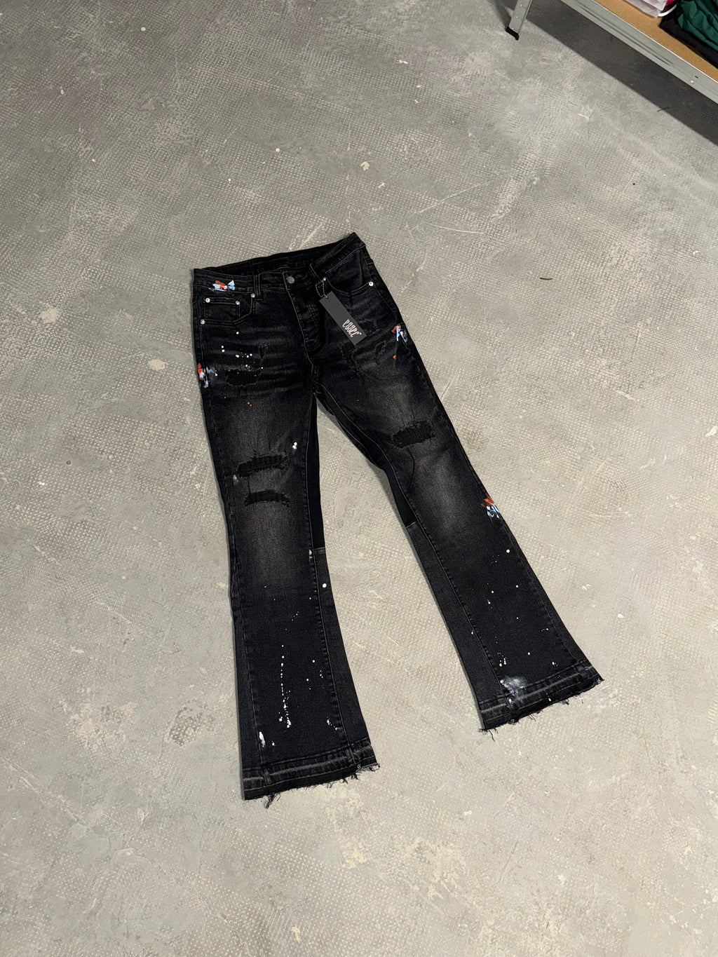 Flared Black Painted Denim