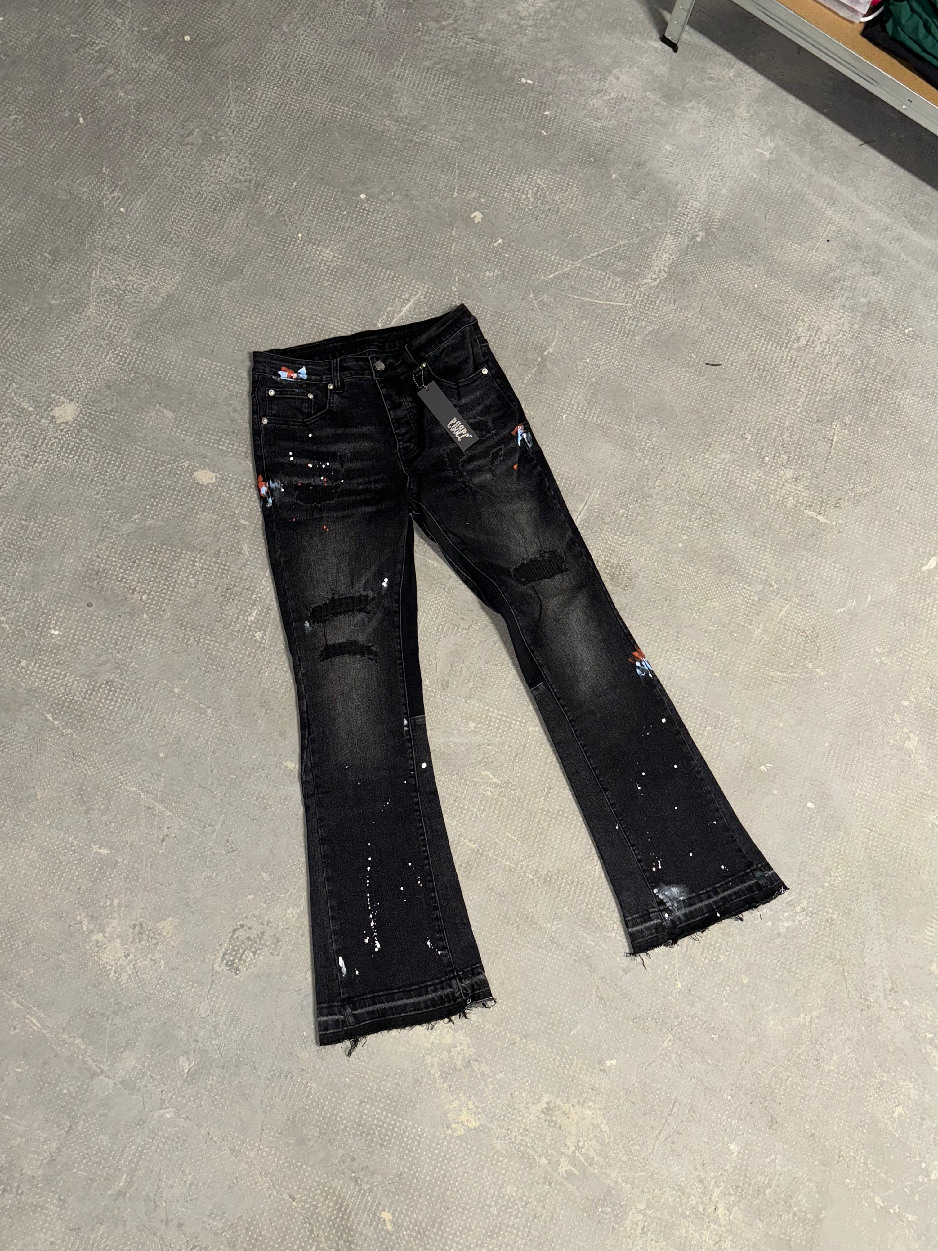 Flared Black Painted Denim