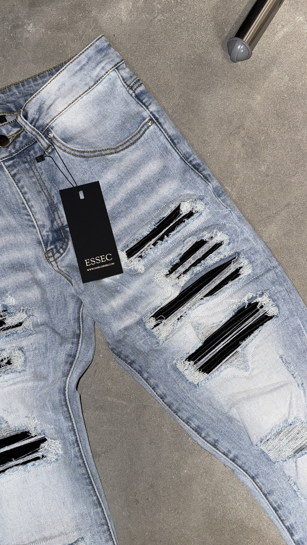 Full Ripped Leather Denim