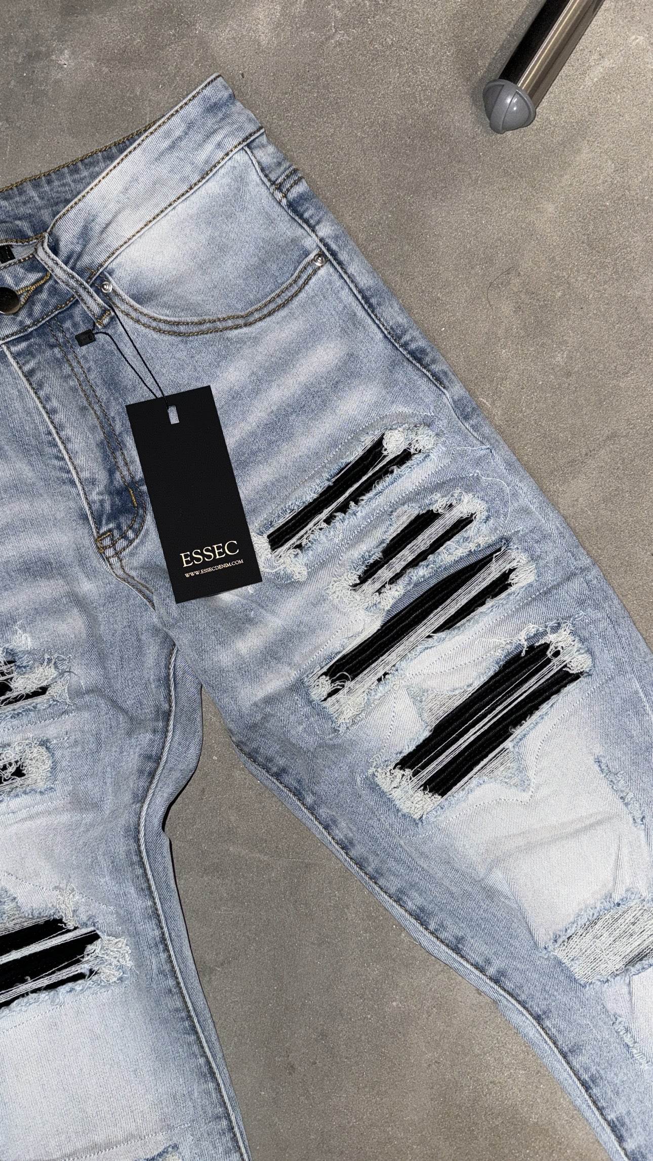 Full Ripped Leather Denim
