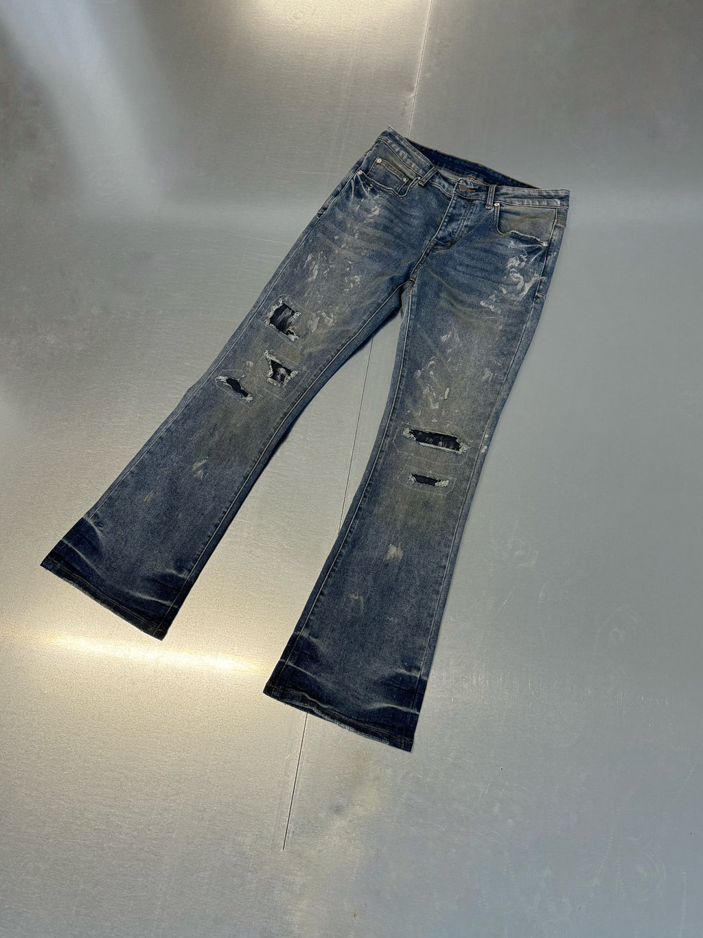 Flared Paint Distressed Denim
