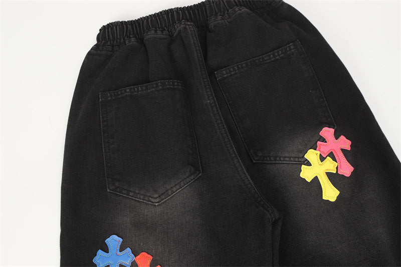 Colored Paint Cross Black Denim
