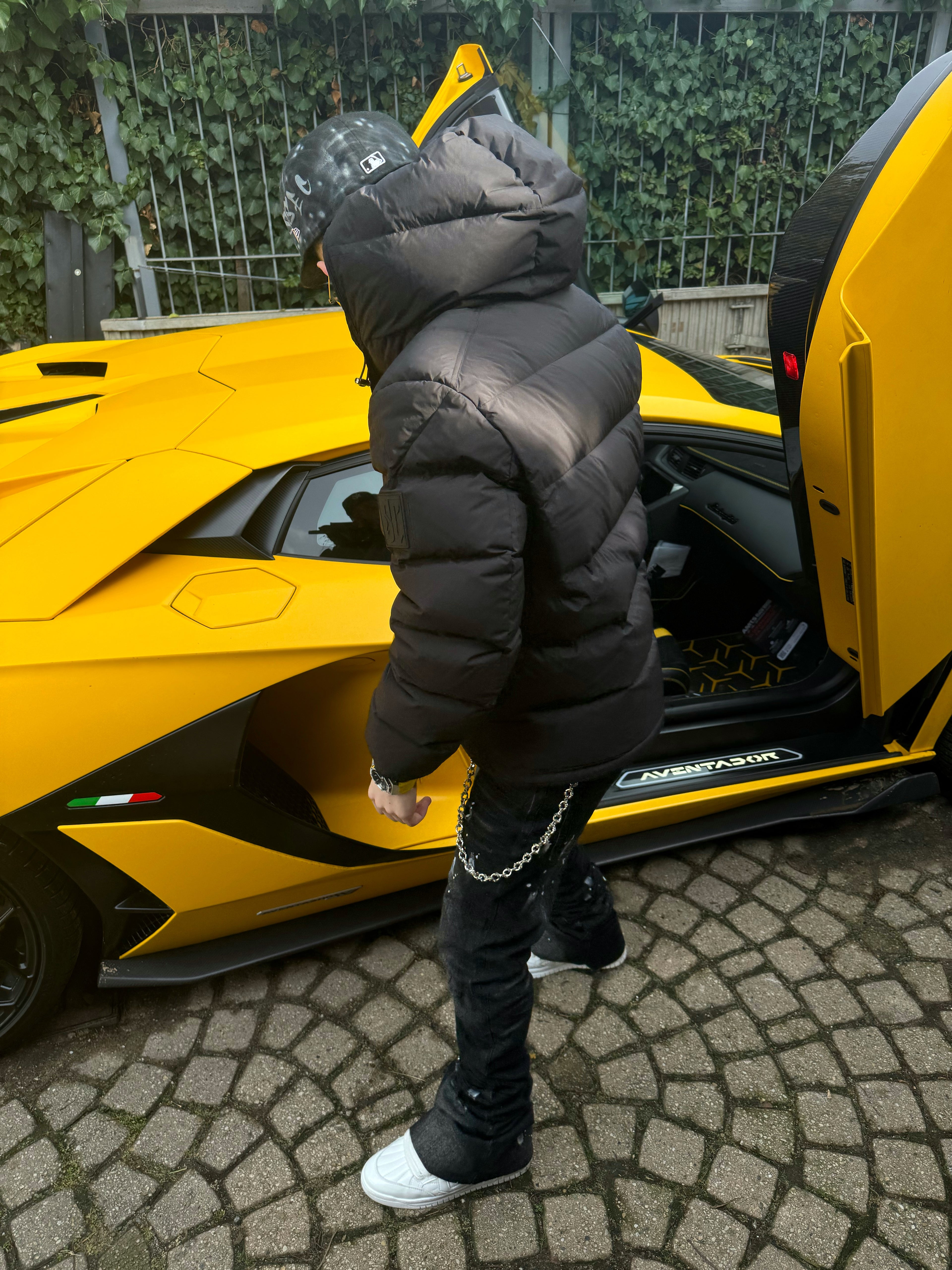 Stacked Black Paint Denim