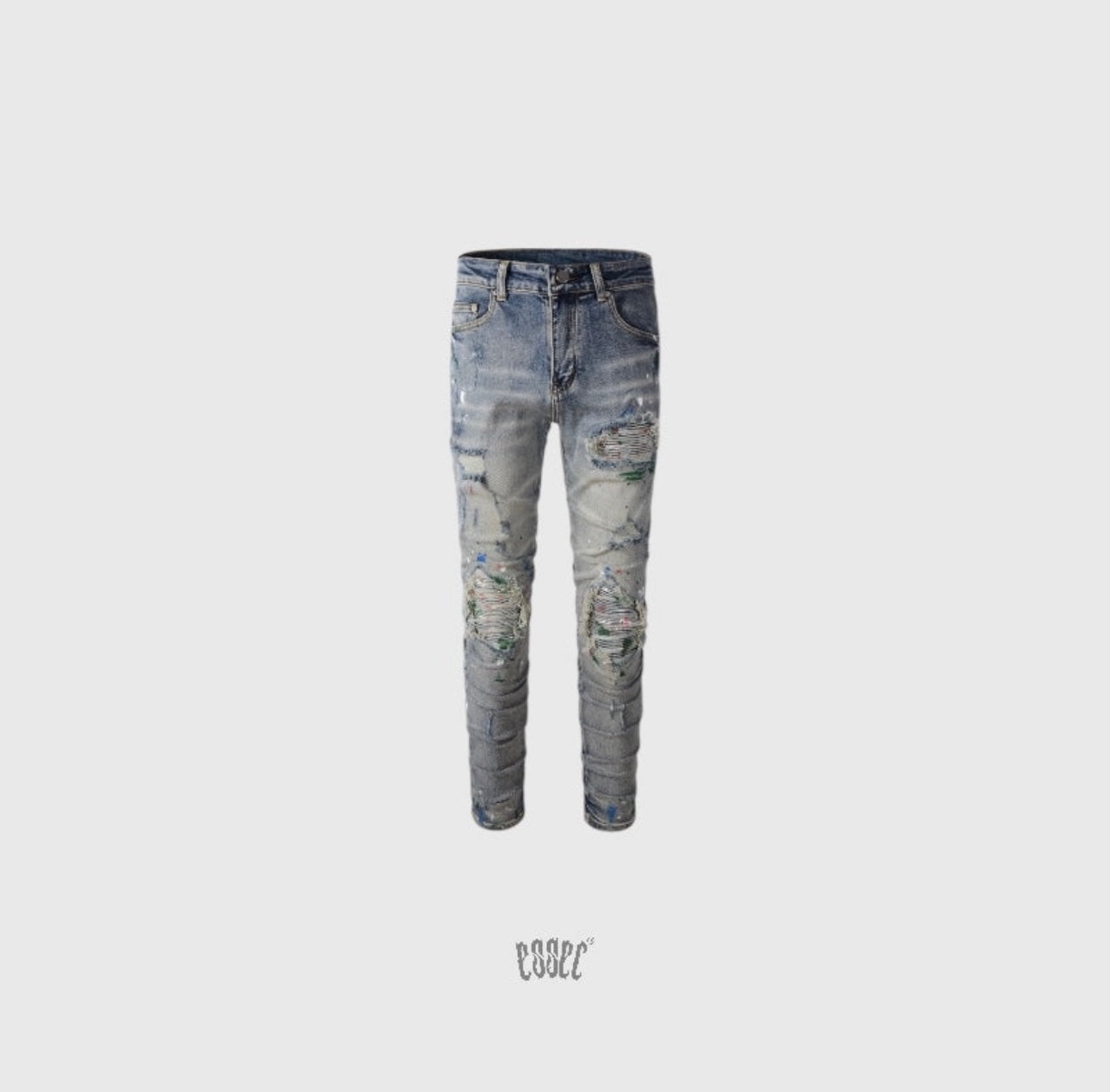 Grey Paint Distressed Denim