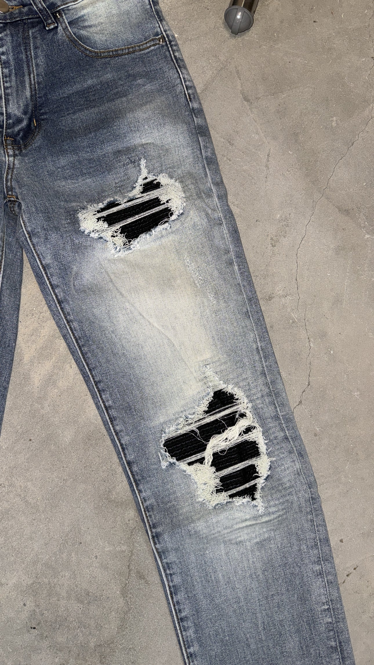 Blue Ripped Black Leather