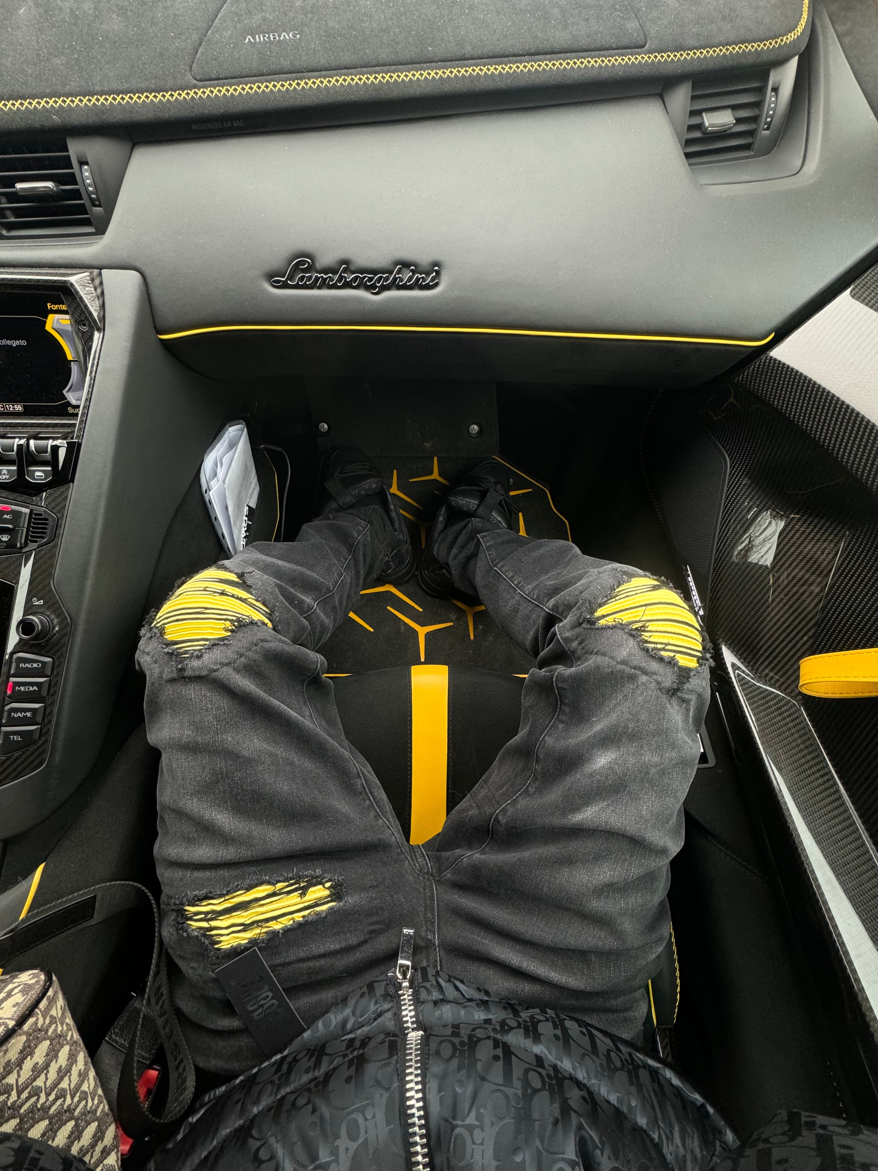 Black Ripped Yellow Denim