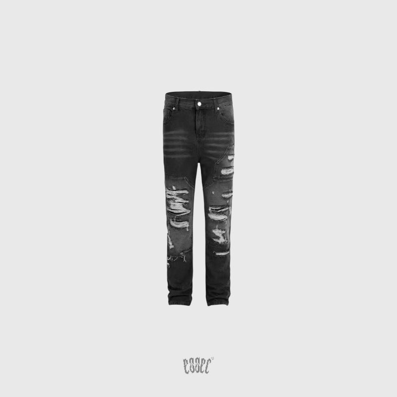 Dark Grey Distressed Denim