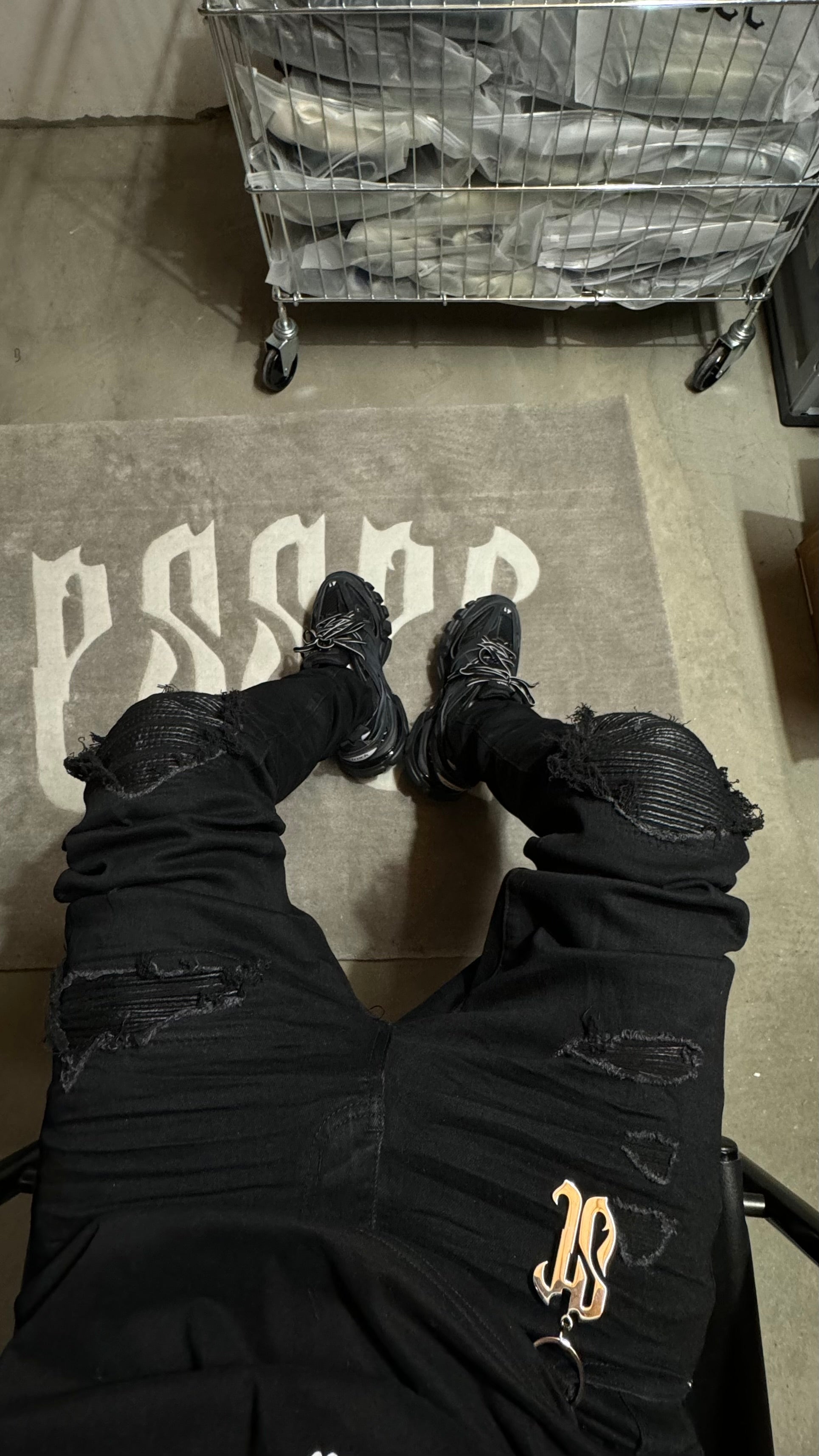 Black Ripped Leather Denim
