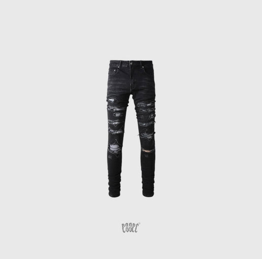 Full Black Silver Patch Denim