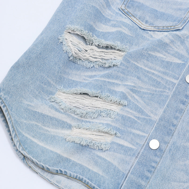 Denim Distressed Shirt Blue