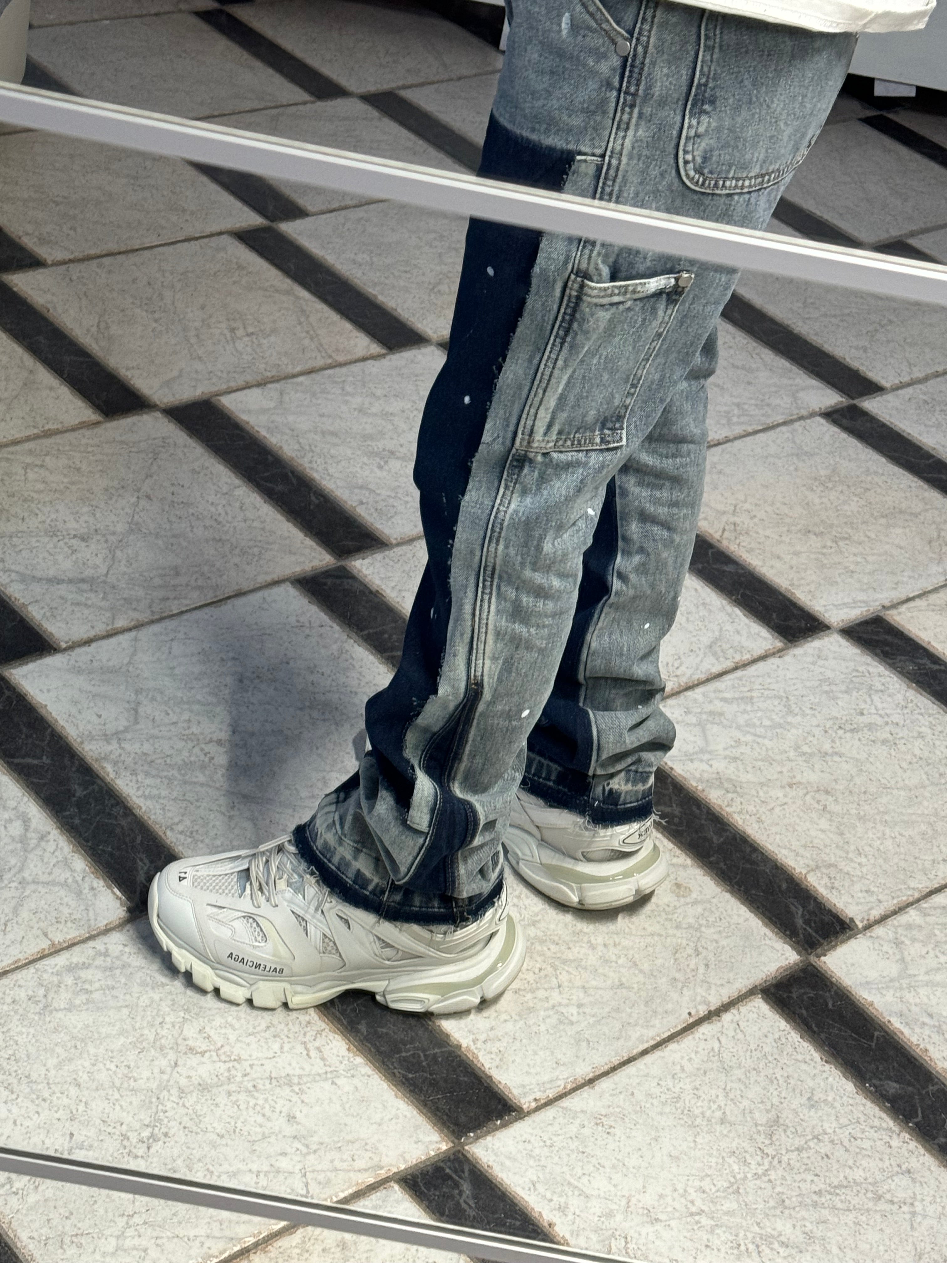 Blue Painted Flared Denim