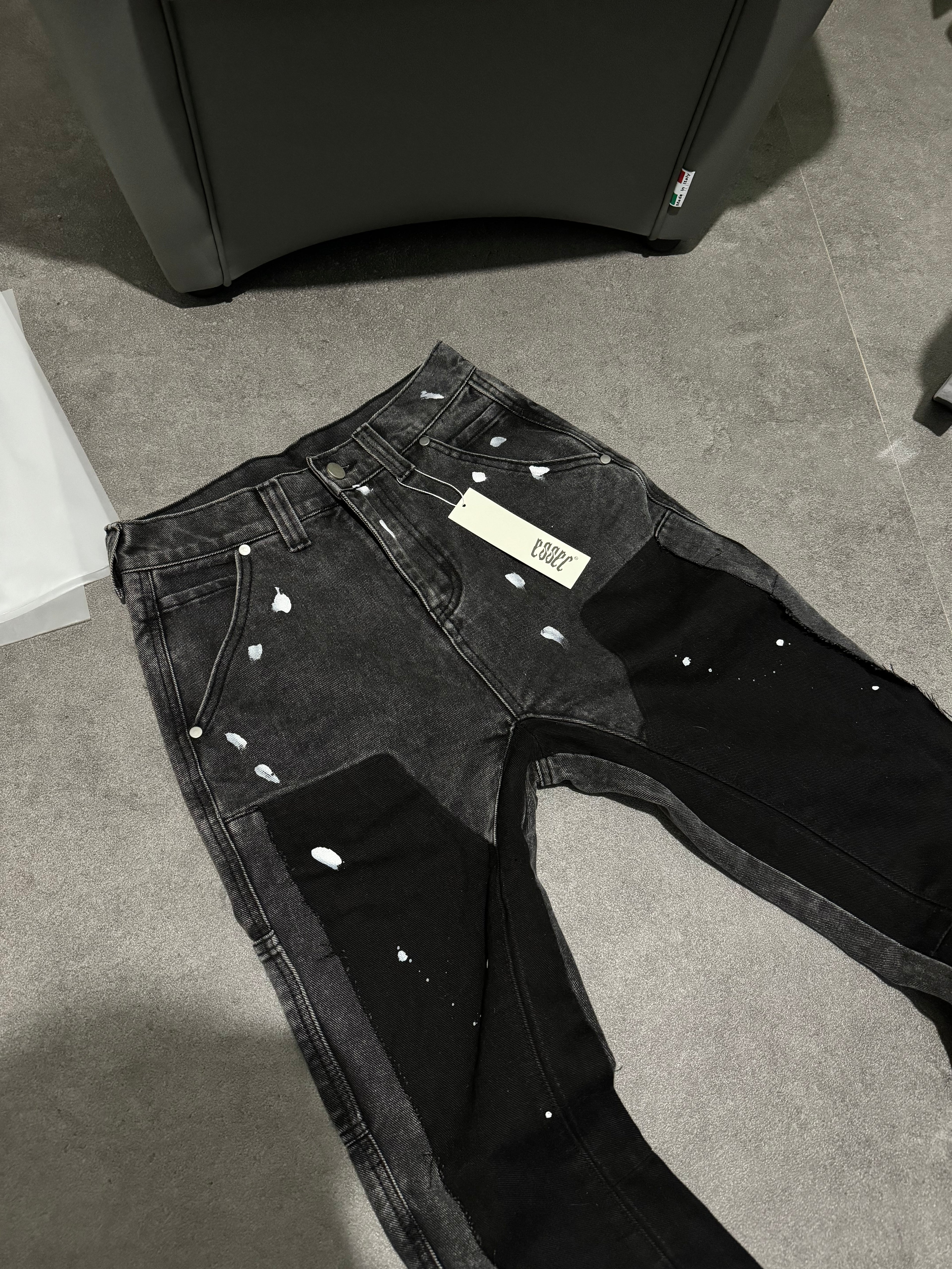 Black Painted Flared Denim
