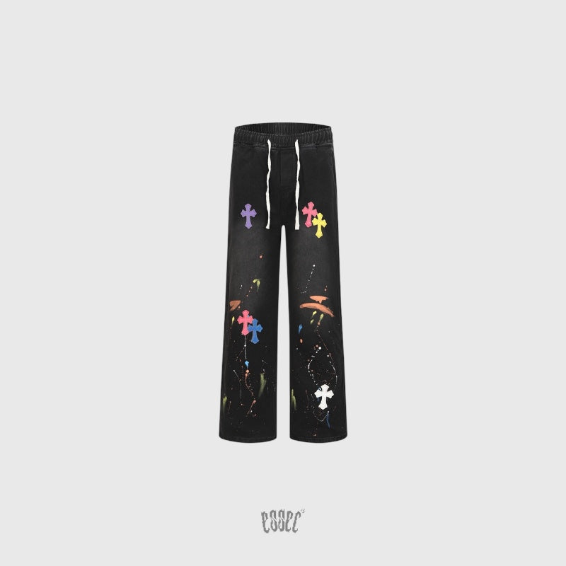 Colored Paint Cross Black Denim