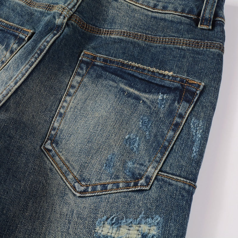 Dark Blue Wash Distressed Denim