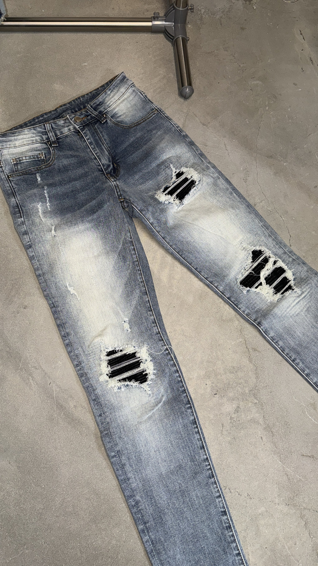 Blue Ripped Black Leather