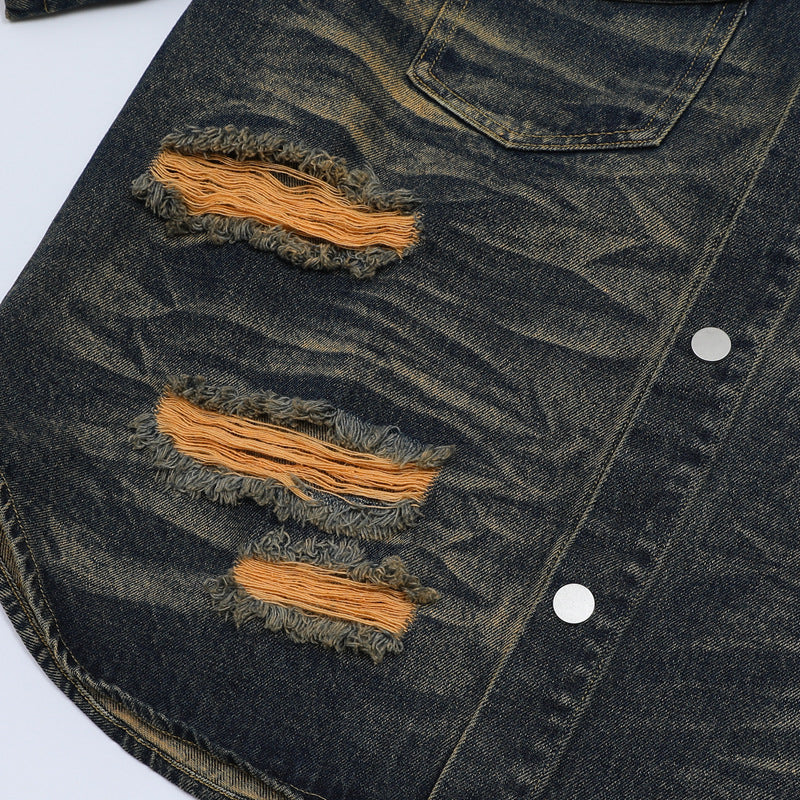 Denim Distressed Shirt Dirty Wash