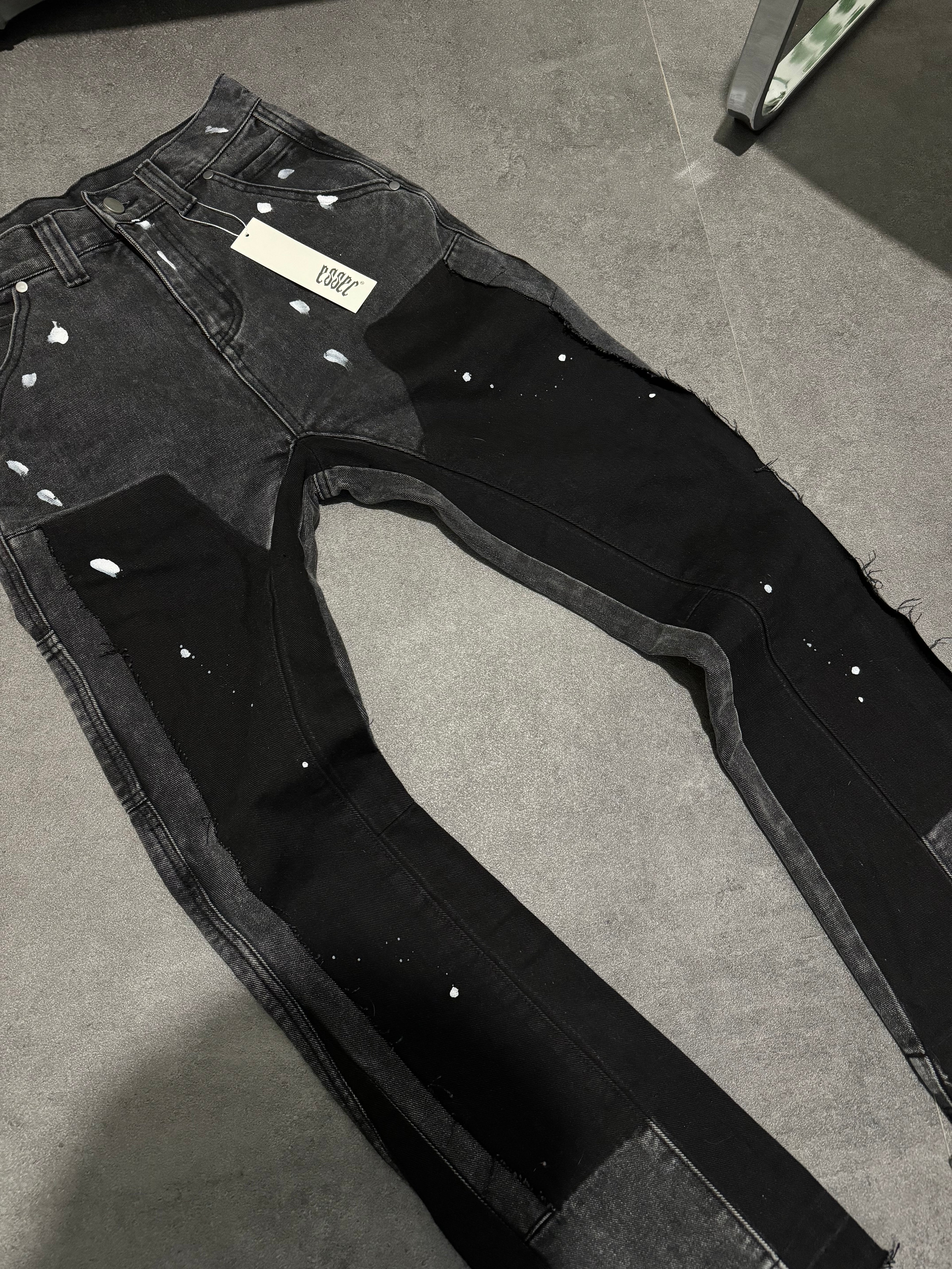 Black Painted Flared Denim